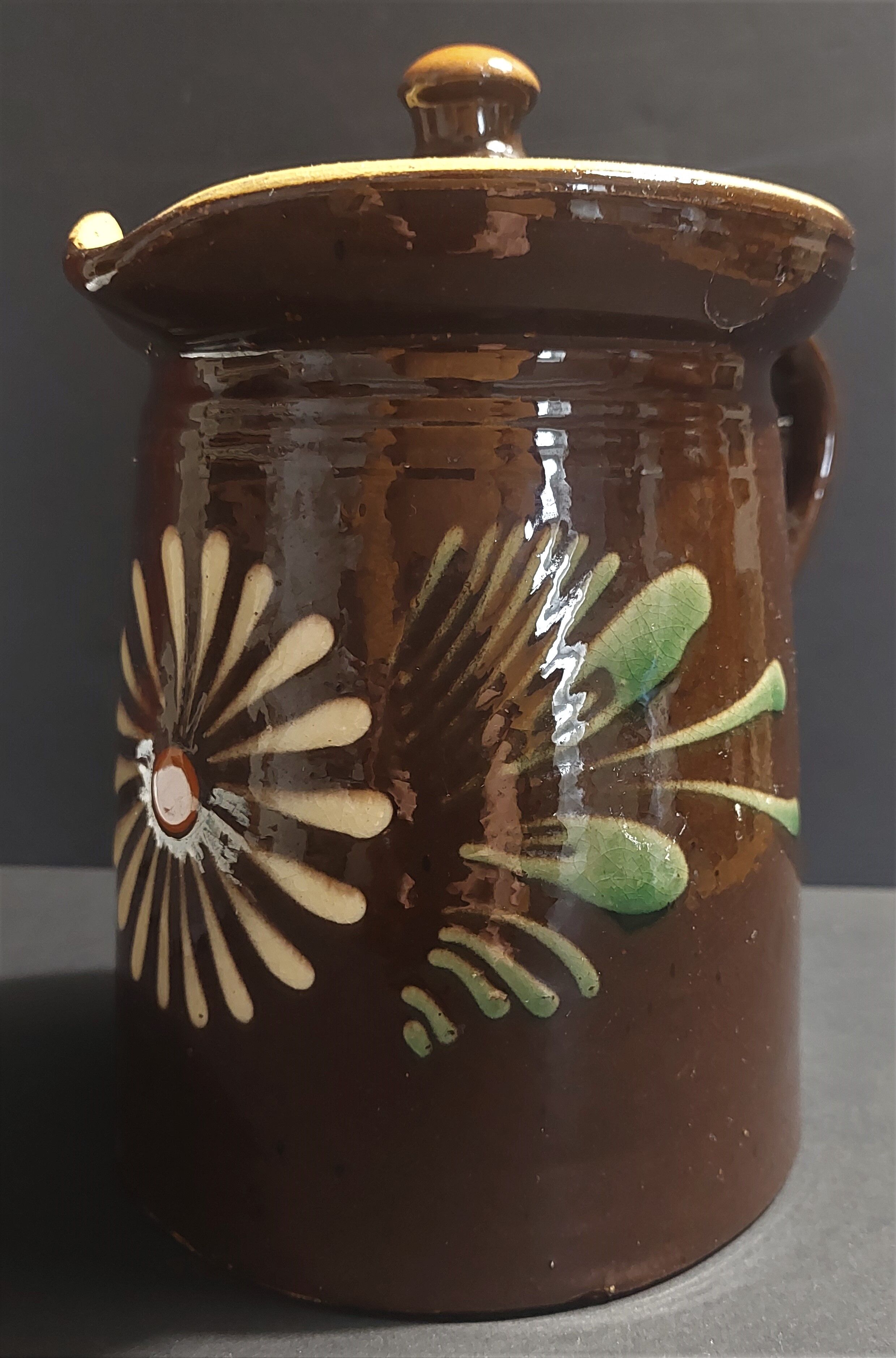 Pitcher covered glazed terracotta alsace Soufflenheim XXth