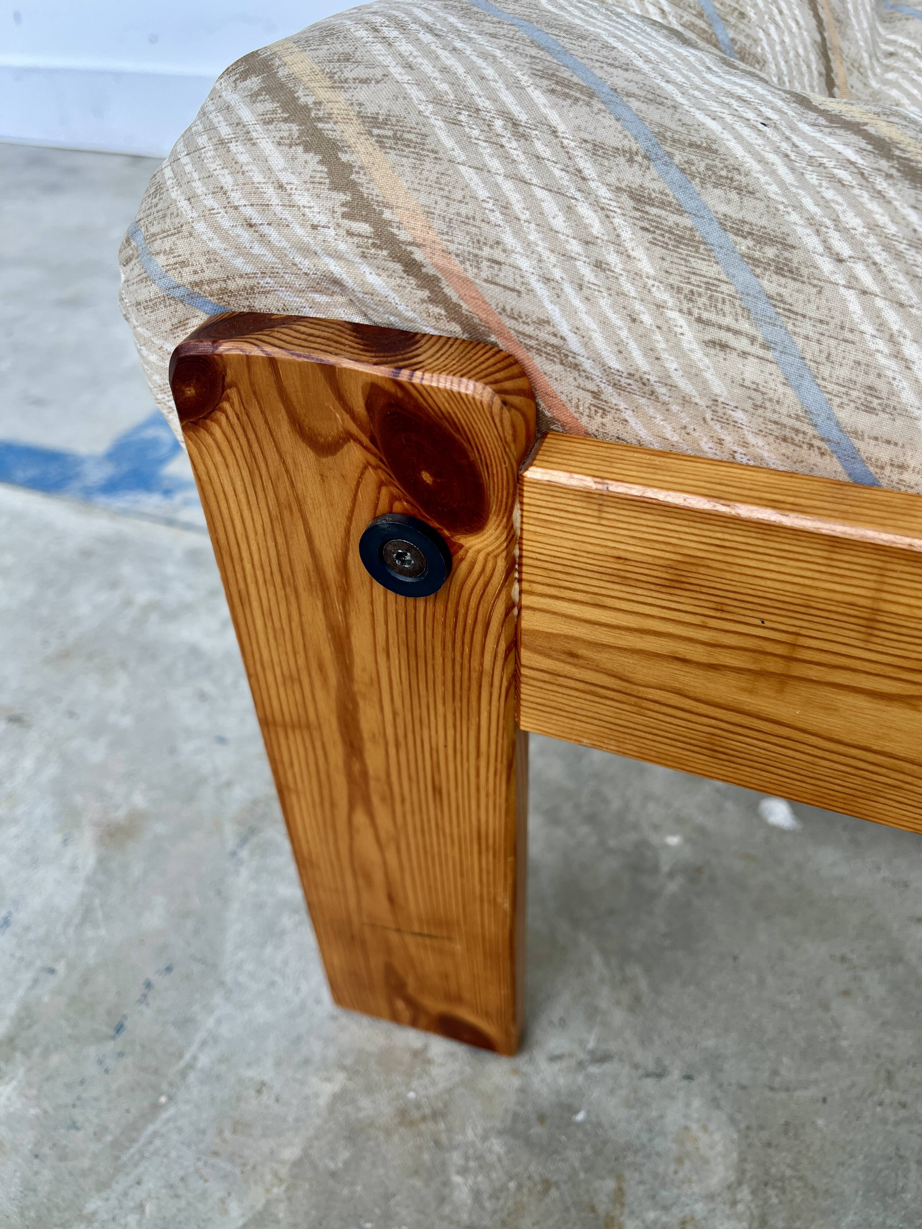 80s armchair with striped fabric and pine structure