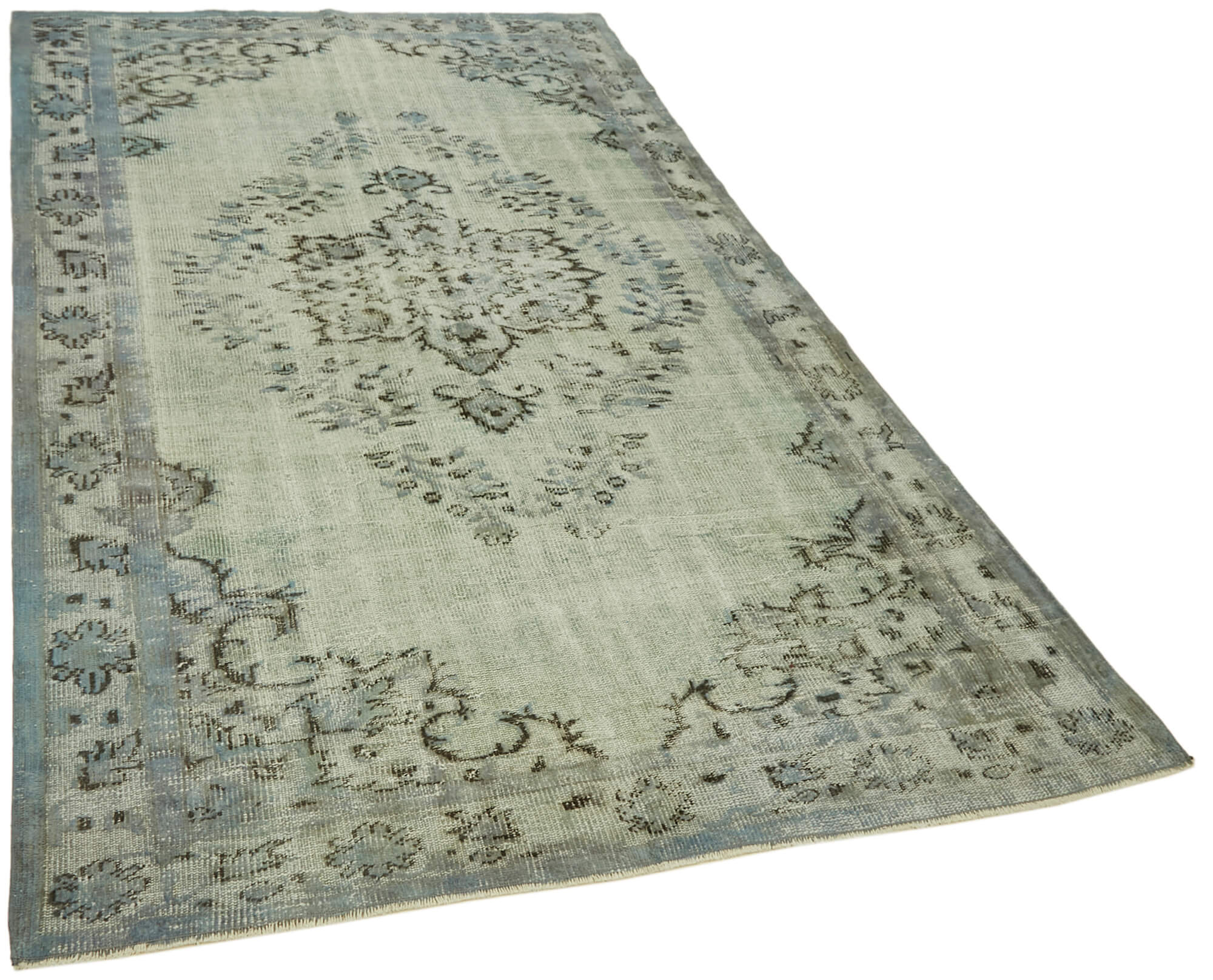 Handmade distressed anatolian 1980s 169 cm x 269 cm blue rug