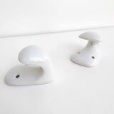 Pair of bathroom hooks or kitchen in white ceramic 1950