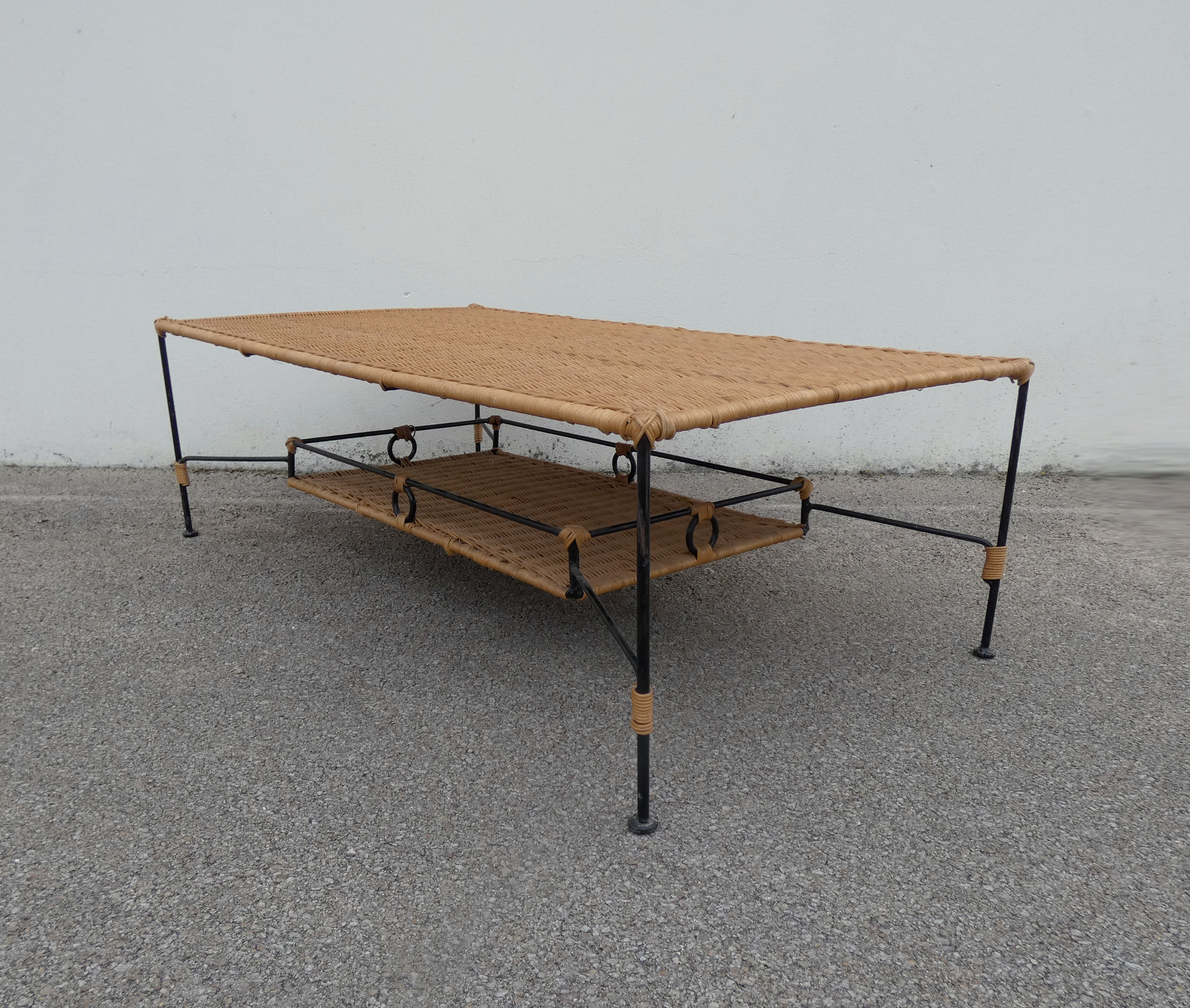 Vintage rattan and metal coffee table