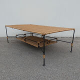 Vintage rattan and metal coffee table