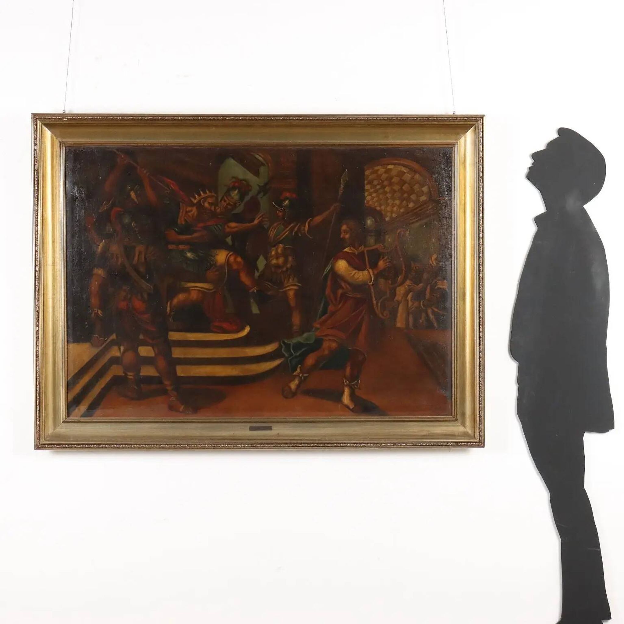 Ancient painting with a religious subject, oil on canvas, 17th century.