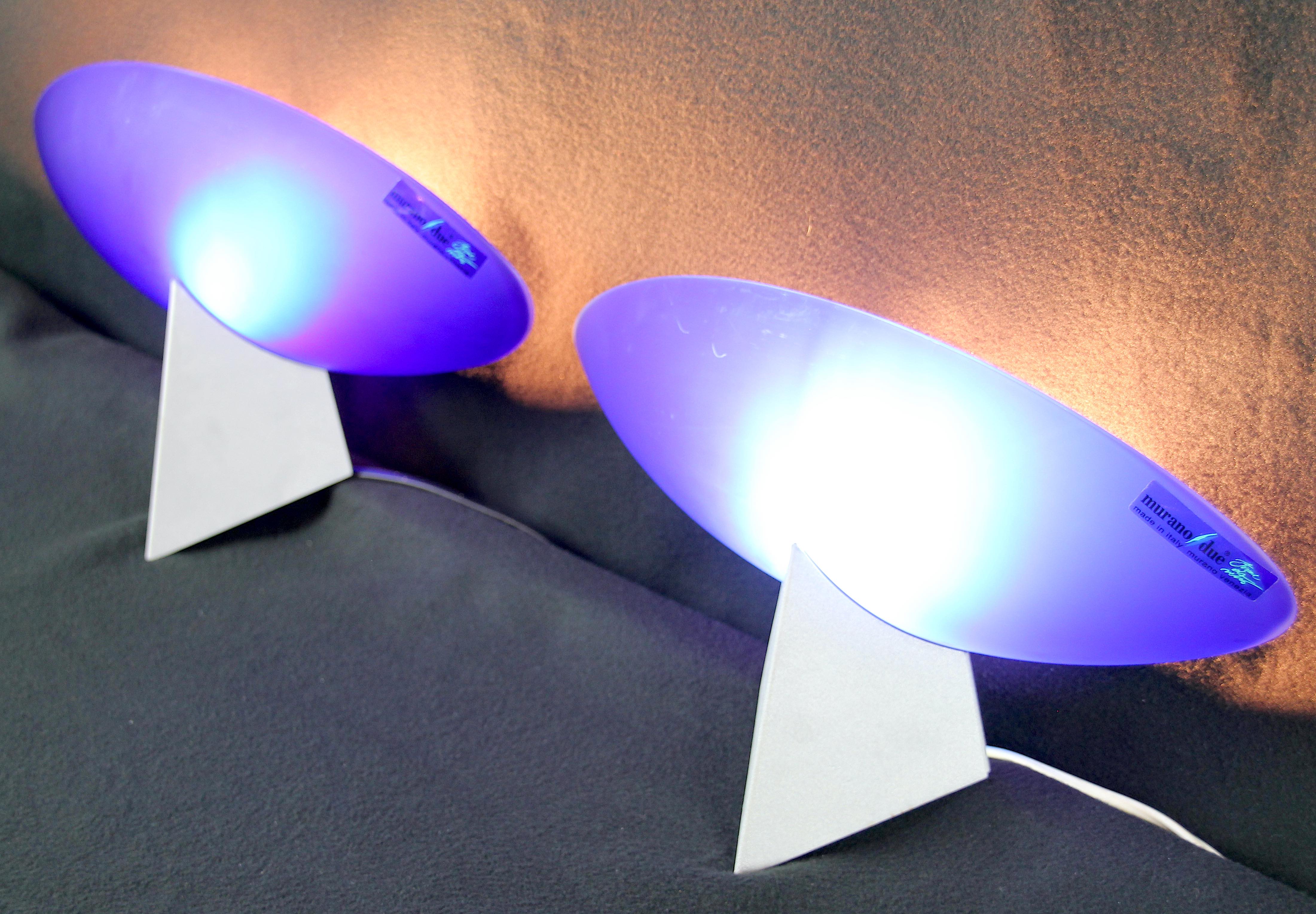 Pair of post-modern Murano blue glass wall lights 1980's by Carlo Nason Murano Due, Italy