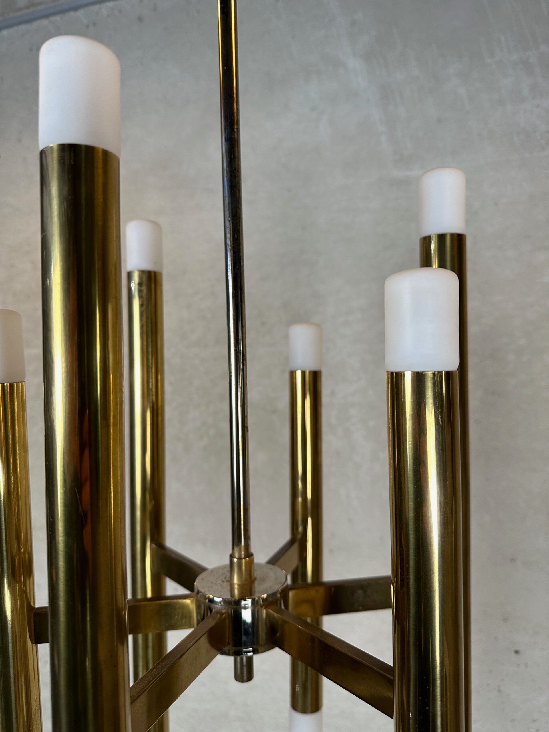 Vintage brass tubular Boulanger pendant lamp