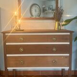 Commode ancienne française en merisier avec miroir – restaurée et peinte