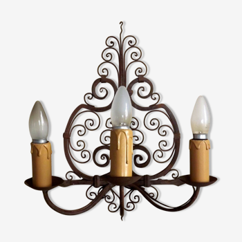 Triple wrought iron French wall light early 20th century