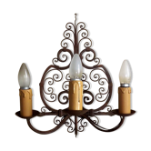 French triple wall sconce in wrought iron, early 20th century.