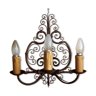 Triple wrought iron French wall light early 20th century