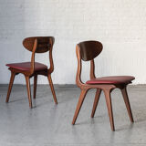 Set of 4 dining chairs in teak and burgundy by Louis van Teeffelen, The Netherlands, 1960’s