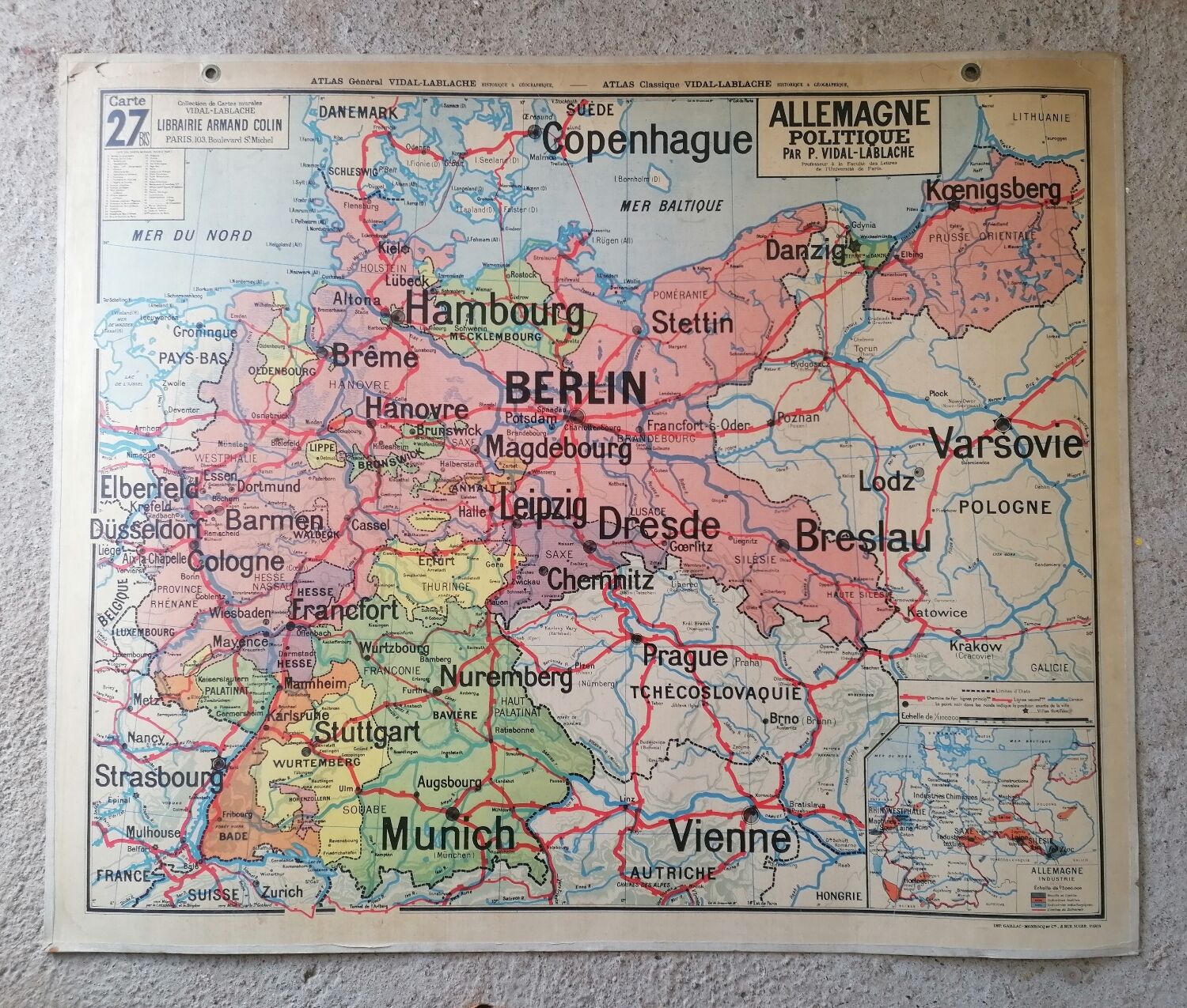 Old Vidal Lablache school map of Germany n°27.