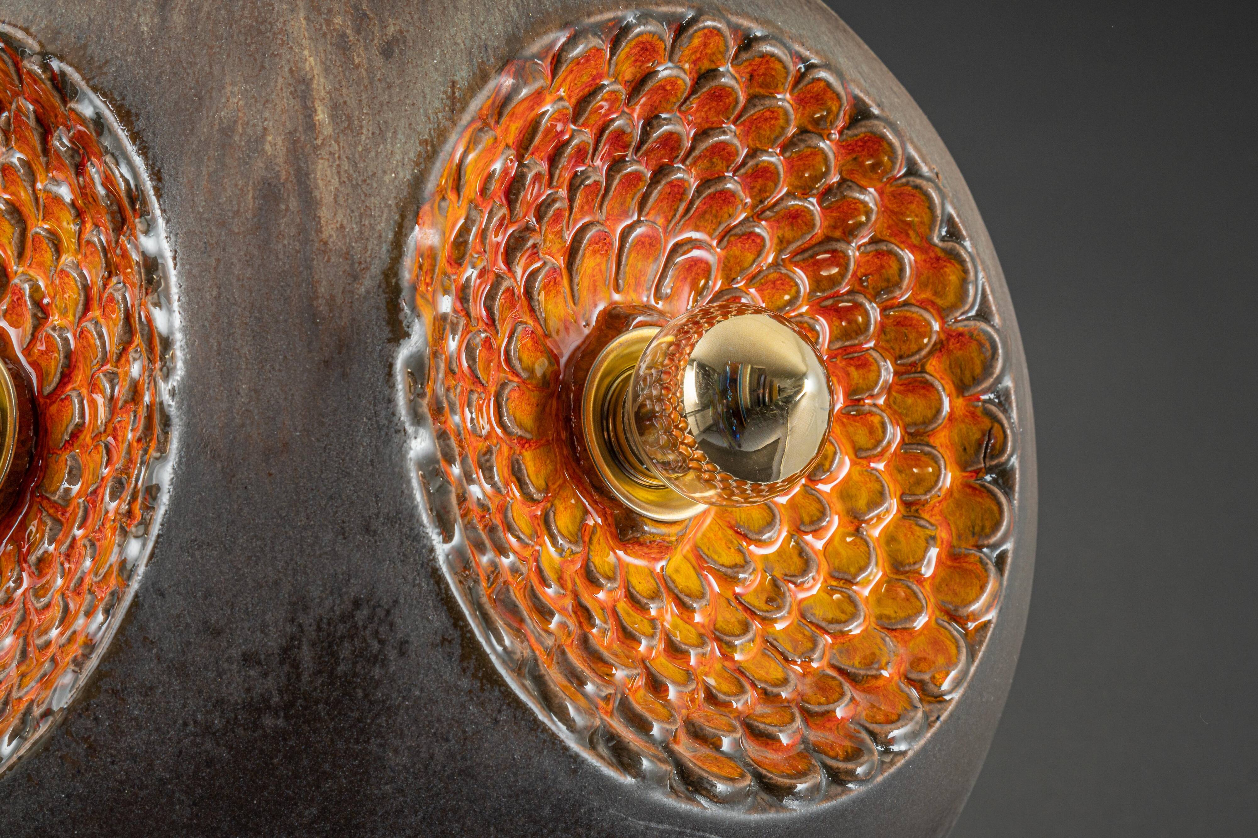 brown and orange ceramic Sputnik pendants, Germany, 1970s