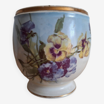 Vintage porcelain pot cover pansies