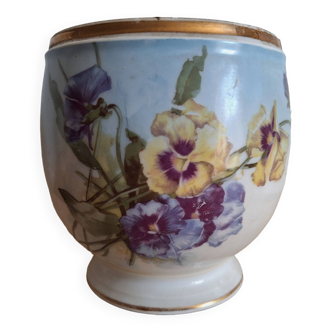 Vintage porcelain pot cover pansies