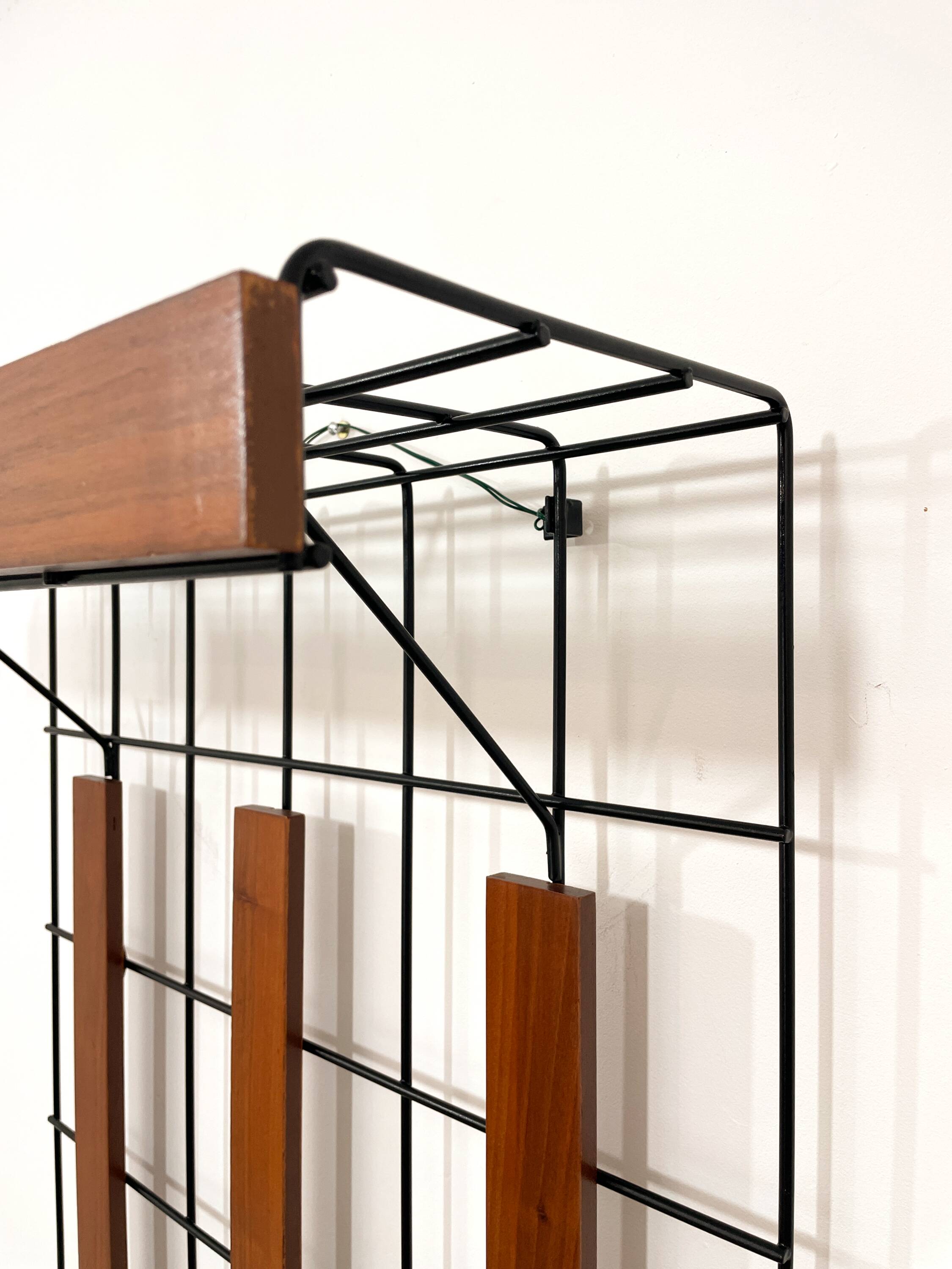Metal and wood wall coat rack, 1950s-60s.