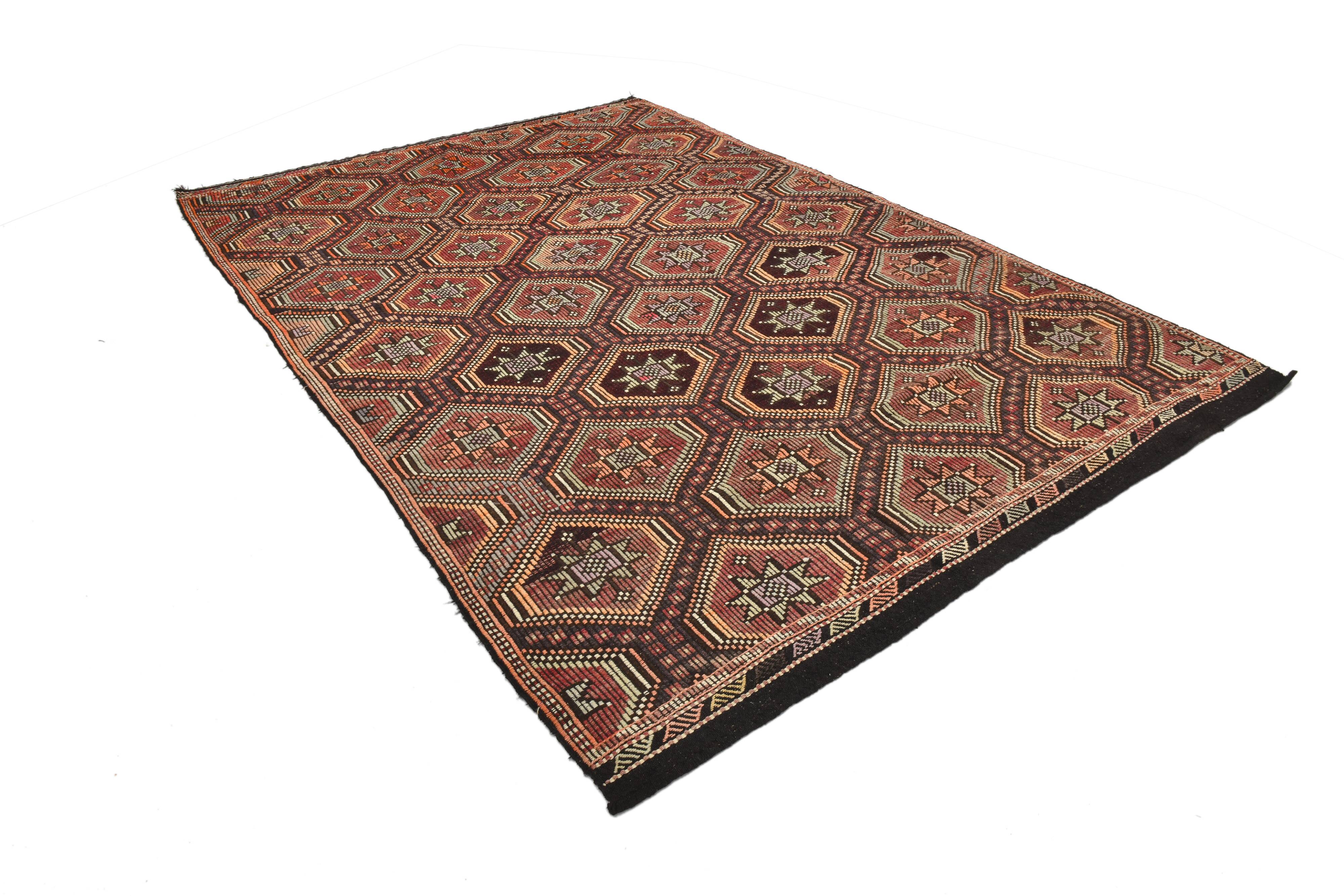 7x11 Kilim Dark Brown Large Area Handwoven Kilim Rug, 218x320 Cm
