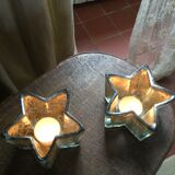 Pair of mercurized glass candle holders in the shape of stars