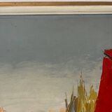 Marine, "Red Sail" technique with knife on panel signed Riccy.