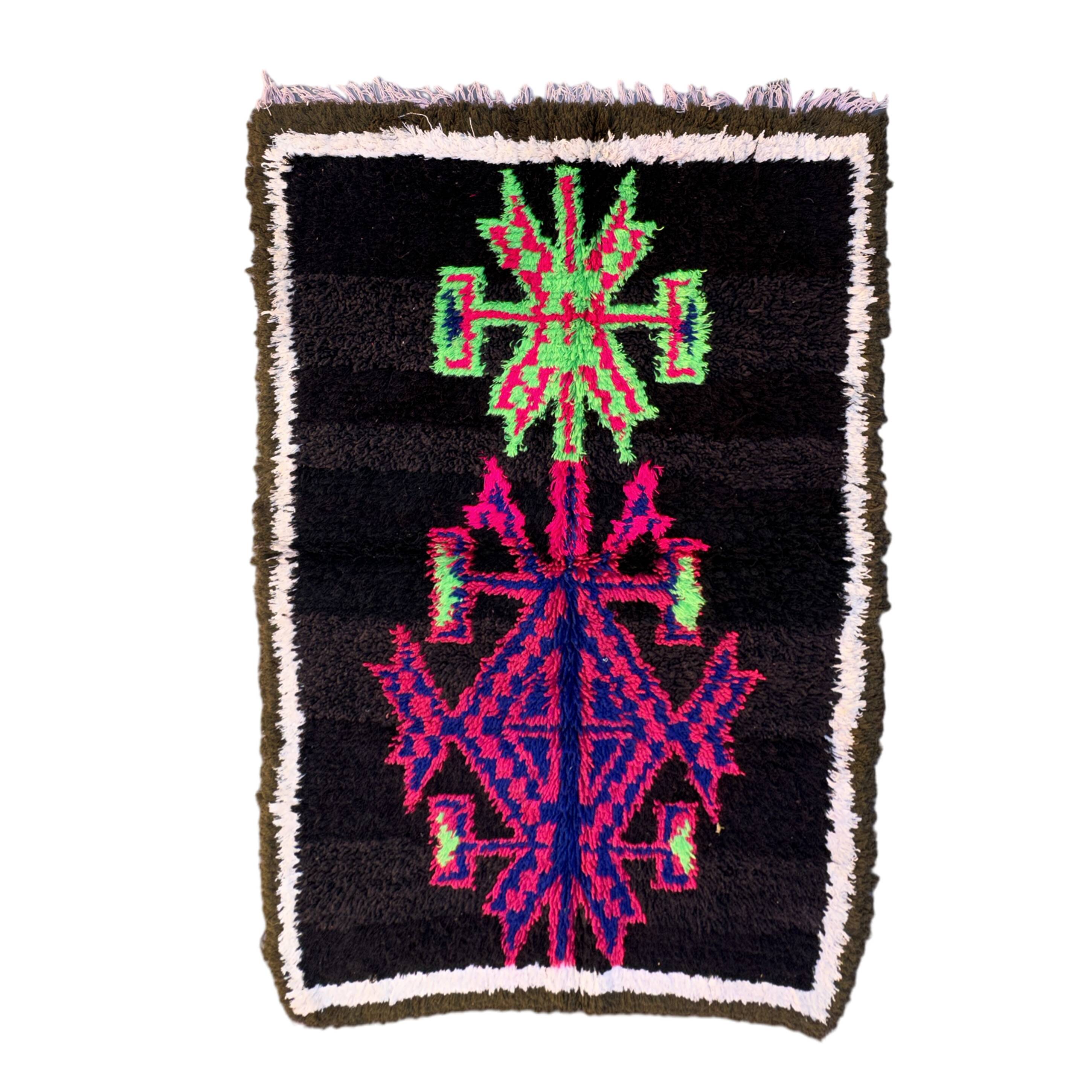 Moroccan Boucherouite rug black - 134 x 195 cm