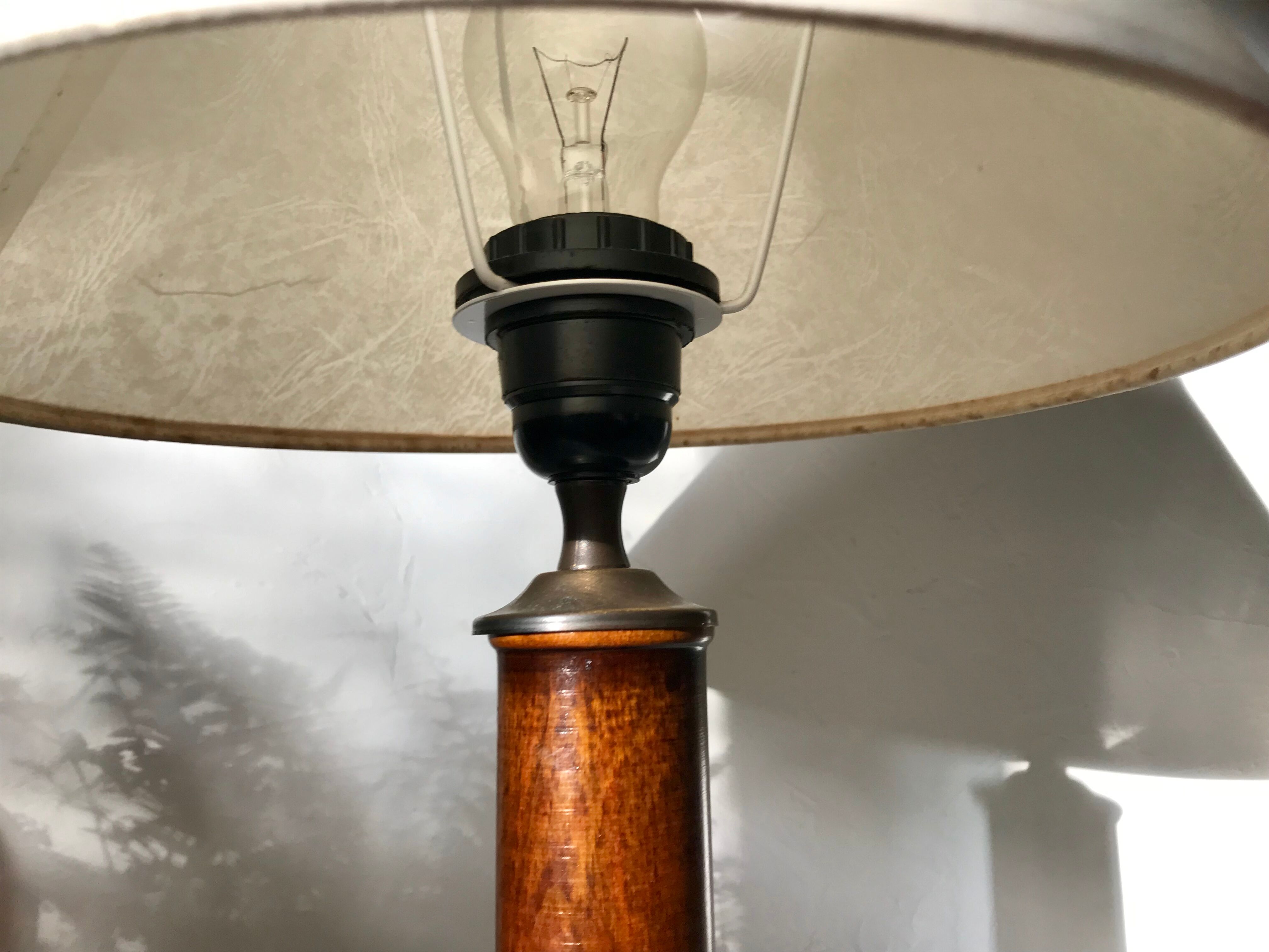 Brass and wood lamp