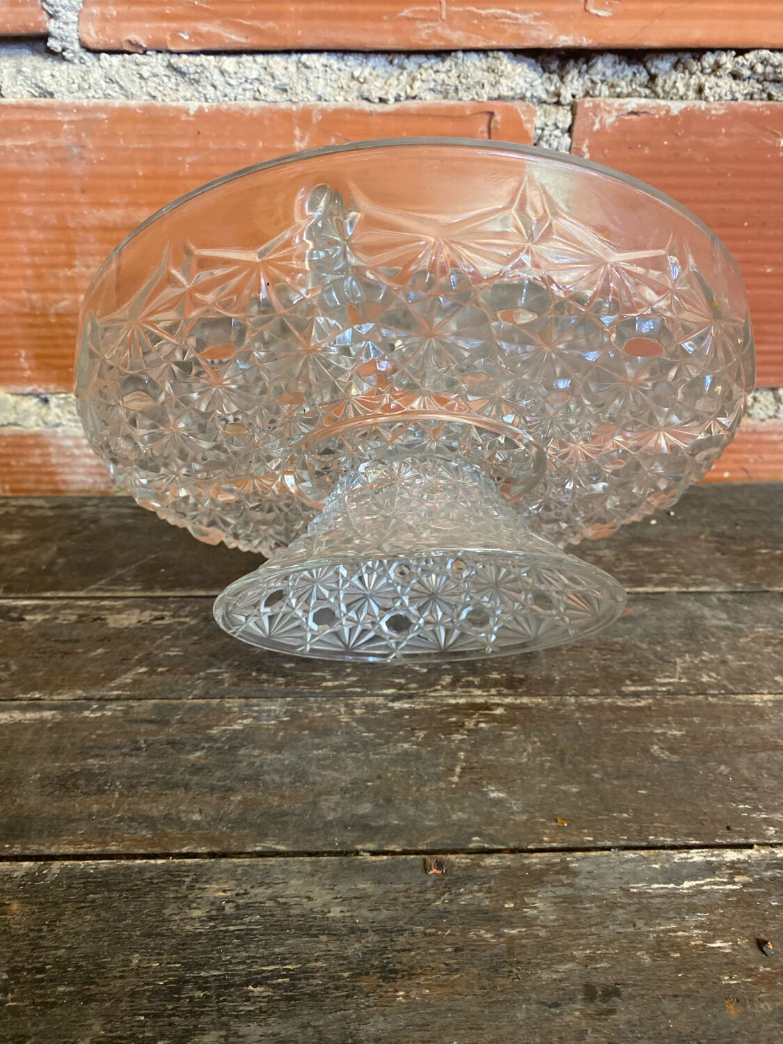 Vintage Decorated Moulded Crystal Aperitif Plate on Stand #D66