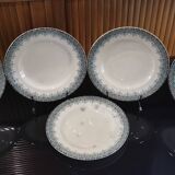 5 assiettes plates en Terre de Fer, faïence de Longwy modèle "Suzanne"