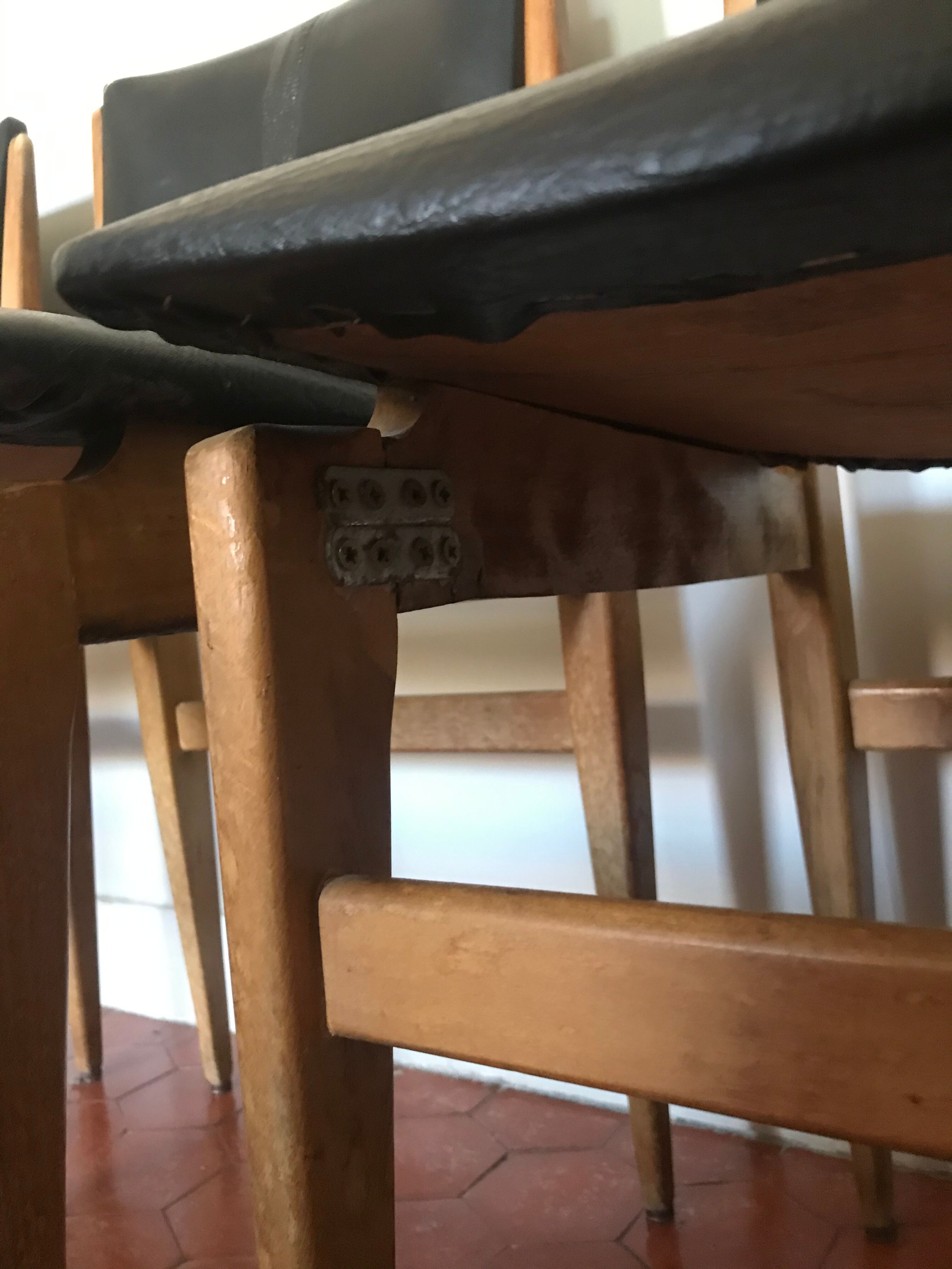 Lot of 4 Scandinavian chairs - wood and black skai