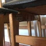 Lot of 4 Scandinavian chairs - wood and black skai