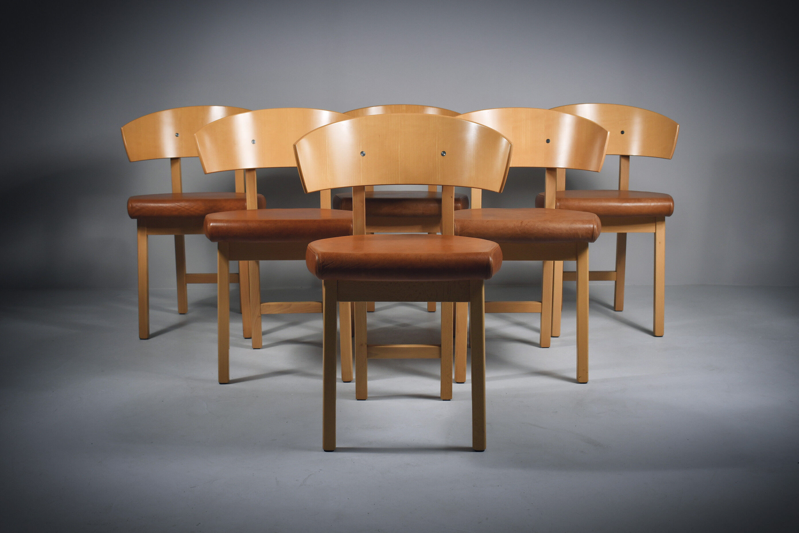 Vintage dining chairs in natural leather and beech Italy