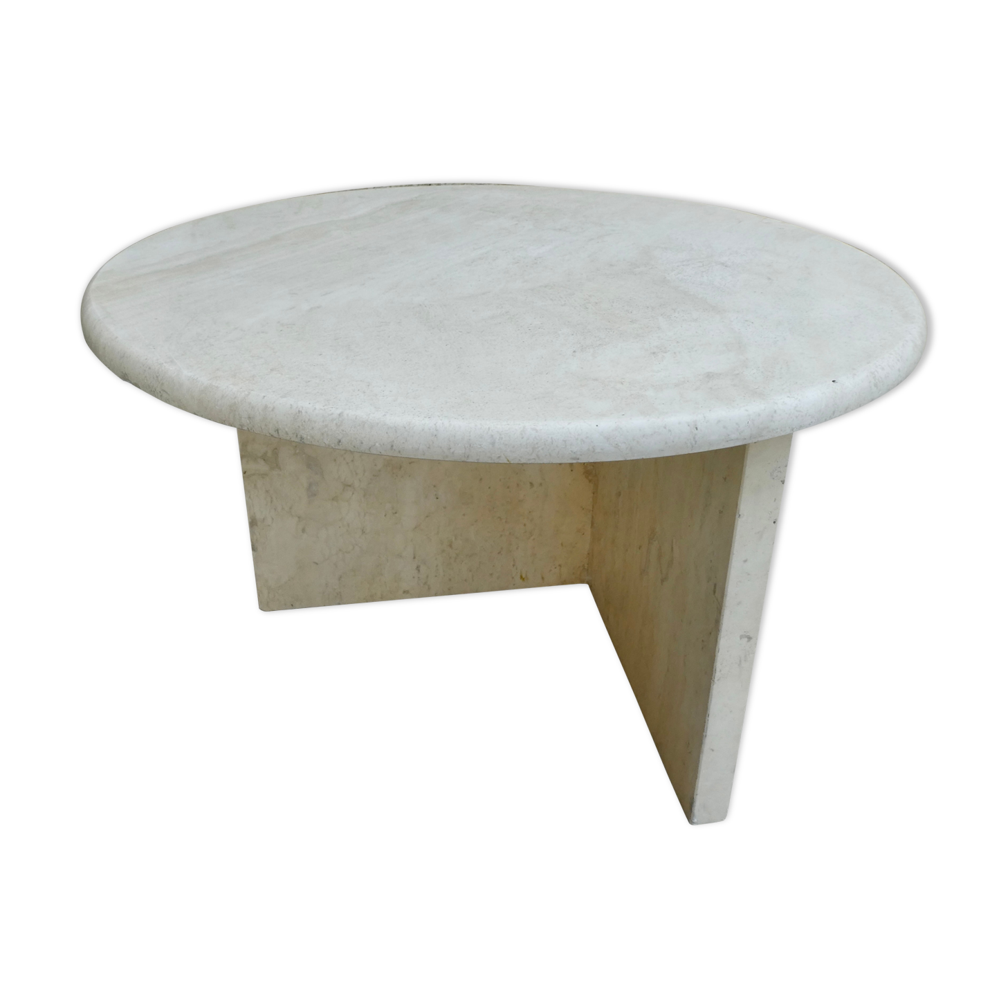 Side table, round travertine sofa end
