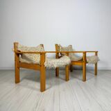 '70s set of 2 pine & canvas lounge chairs by Erik Wørts for IKEA