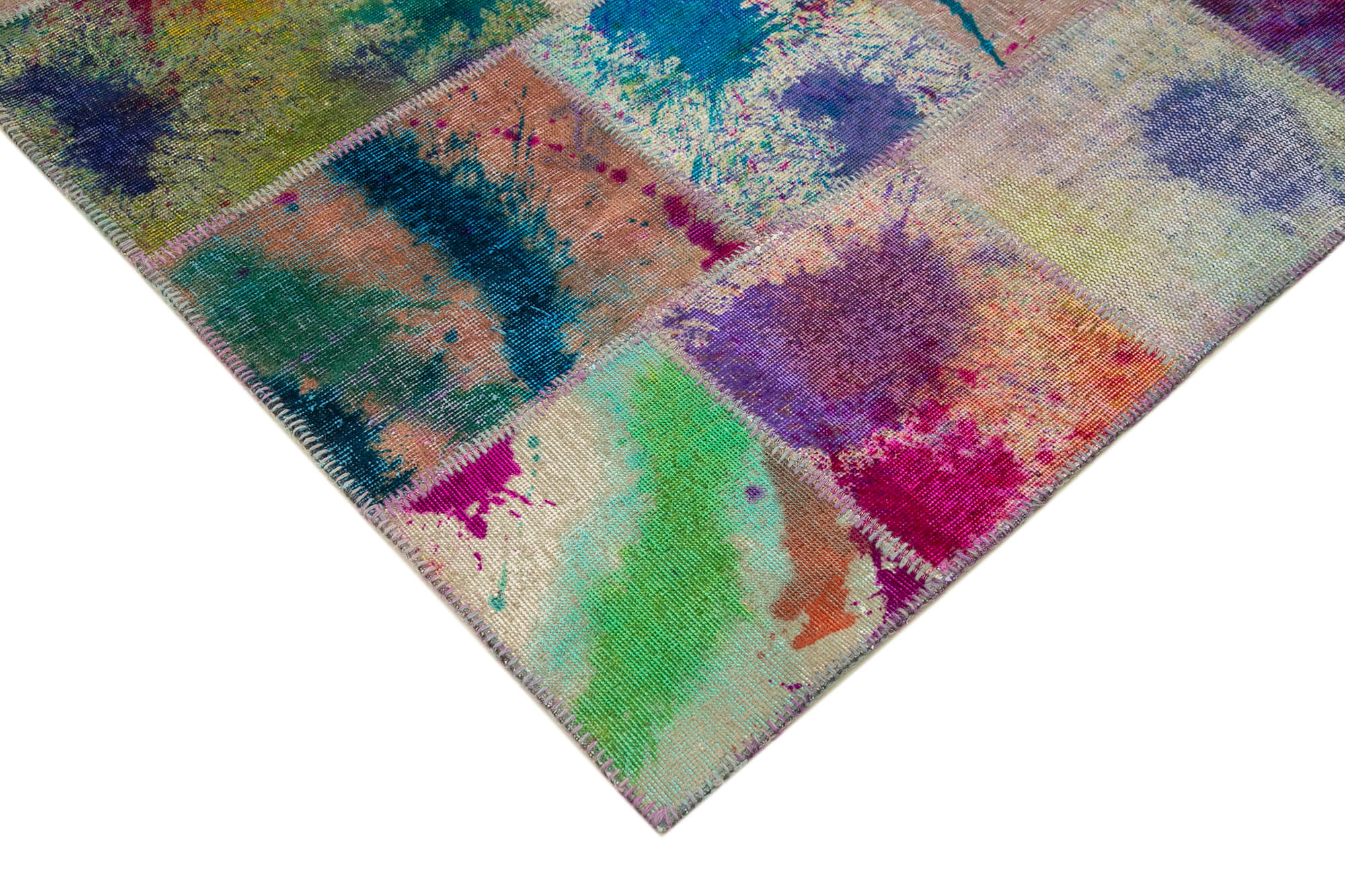 Handwoven Oriental Overdyed 198 cm x 302 cm Multicolor Patchwork Rug