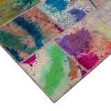 Handwoven Oriental Overdyed 198 cm x 302 cm Multicolor Patchwork Rug