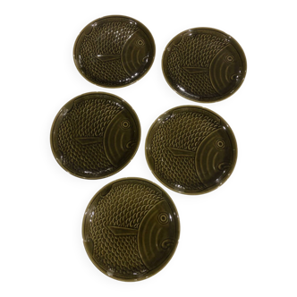 Lot de 5 assiettes vintage poisson vert