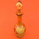 1900s Liqueur Decanter Blown and Enameled Amber Glass