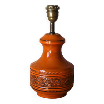 Pied de lampe en céramique orange années 70