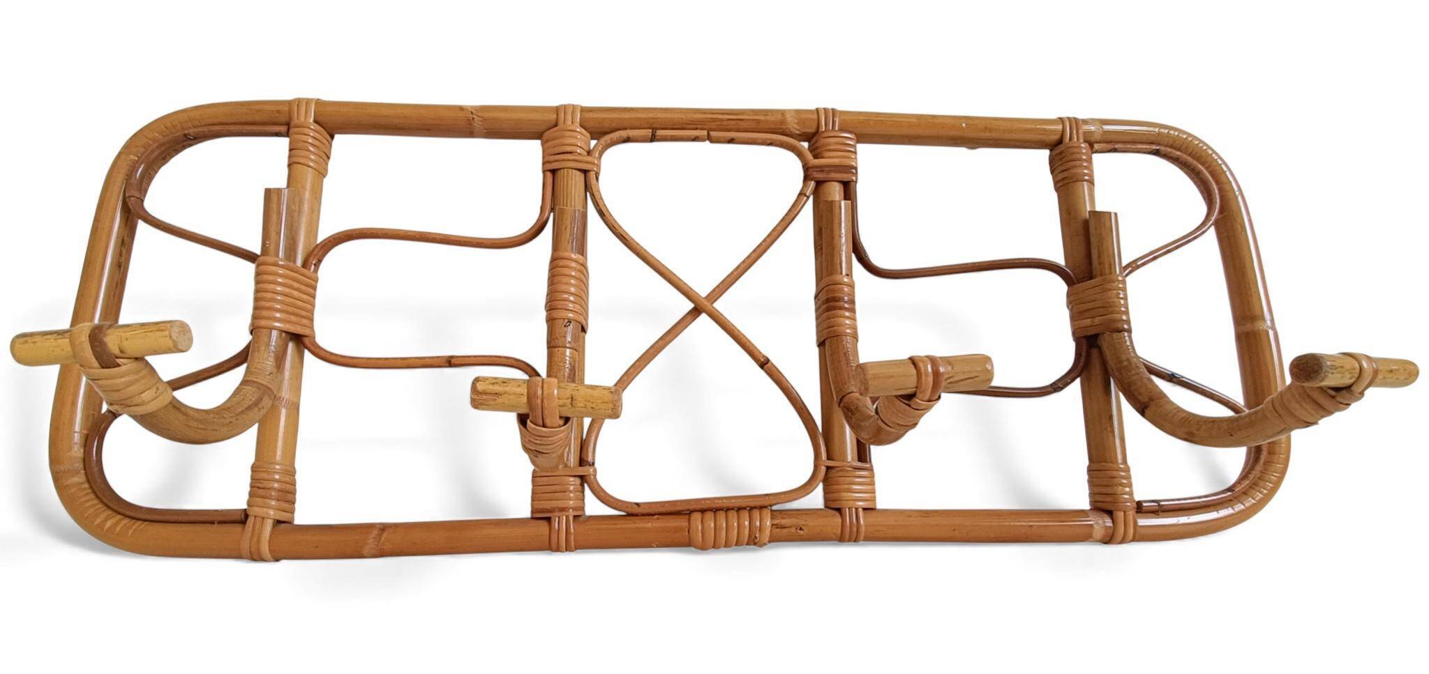 Mid-Century Extra-Large Bamboo & Rattan Coat Rack, Tito Agnoli Style