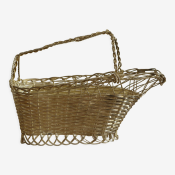 Braided silver metal bottle basket