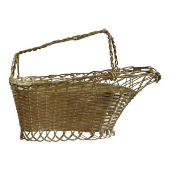 Braided silver metal bottle basket