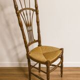 Antique chair in turned wood with straw seat – Carved lyre backrest