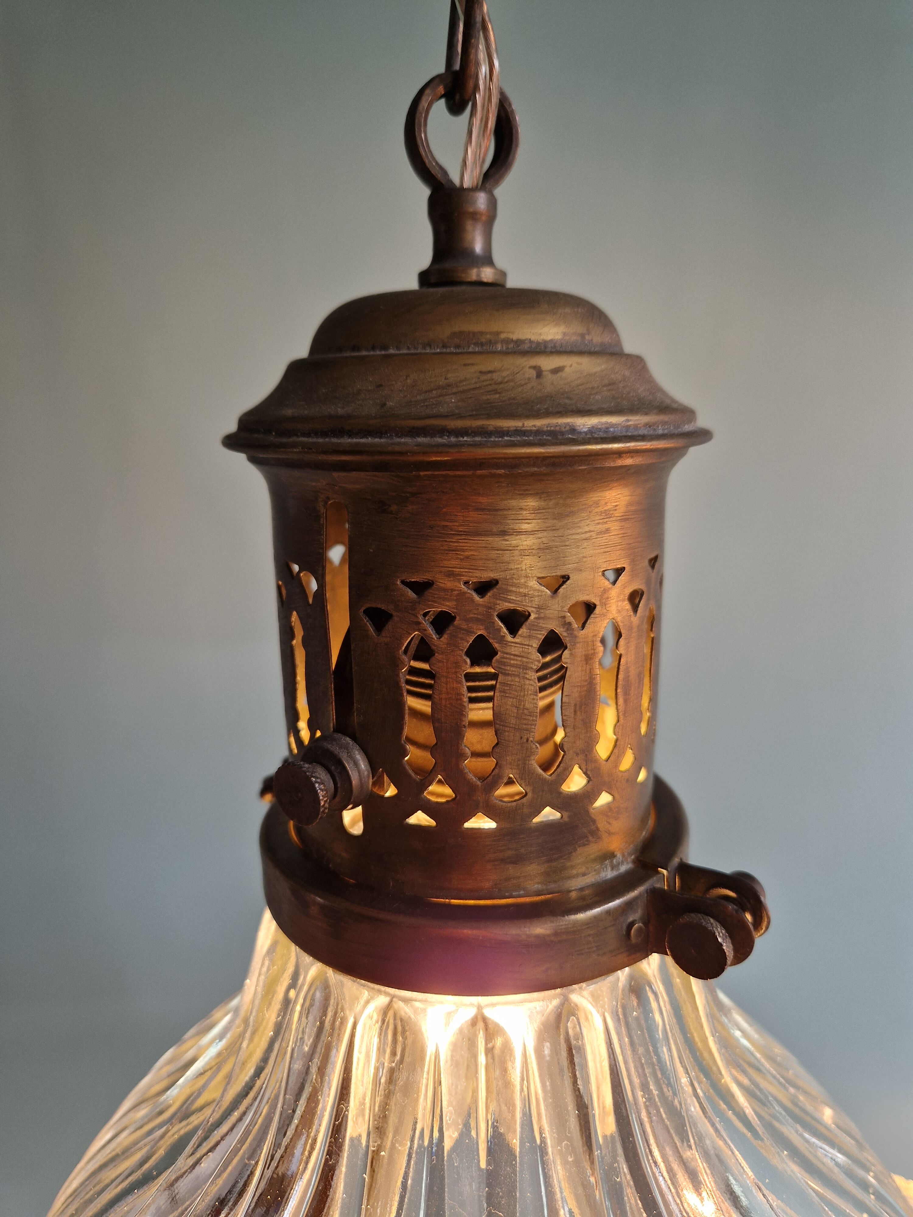 Pair of Holophane wall lamps in grooved glass, 1920s-30s