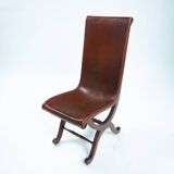 Pierre Lottier brown Spanish leather Slipper chairs by Almazan, 1950s