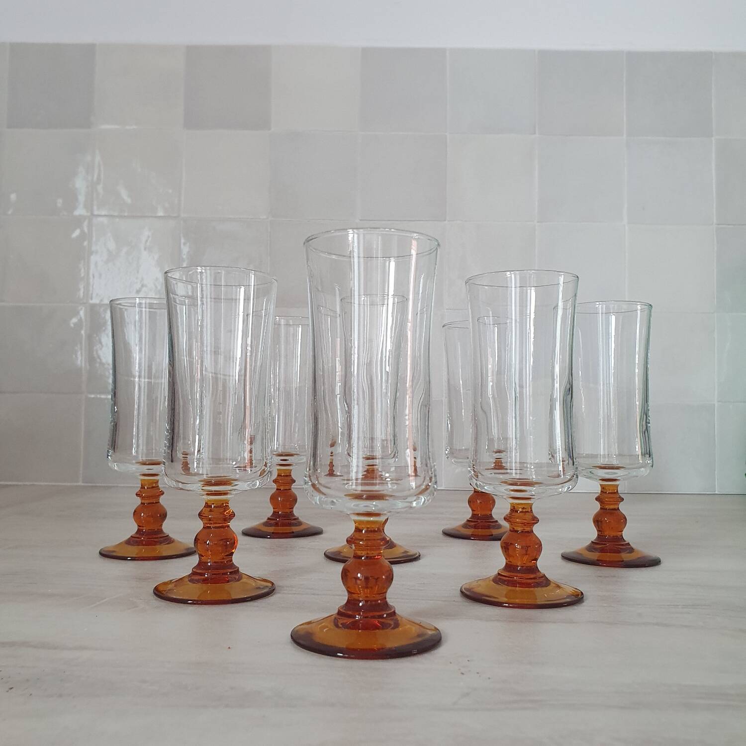 Luminarc amber stemmed glasses