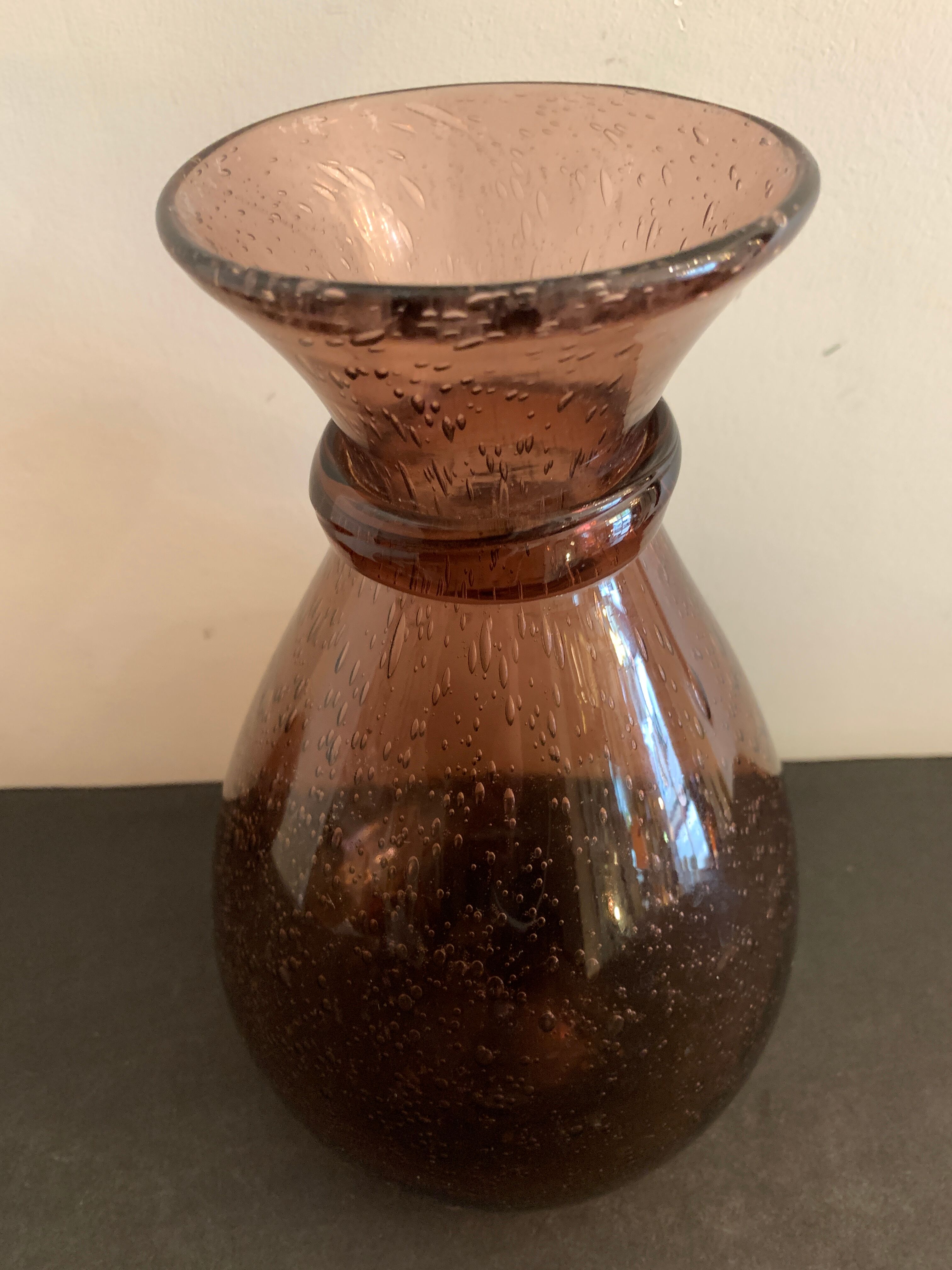 Biot blown glass wine decanter, pink color of the sands