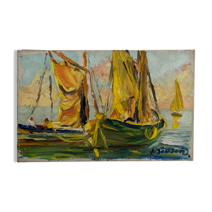 Tableau ancien, Marine signée,