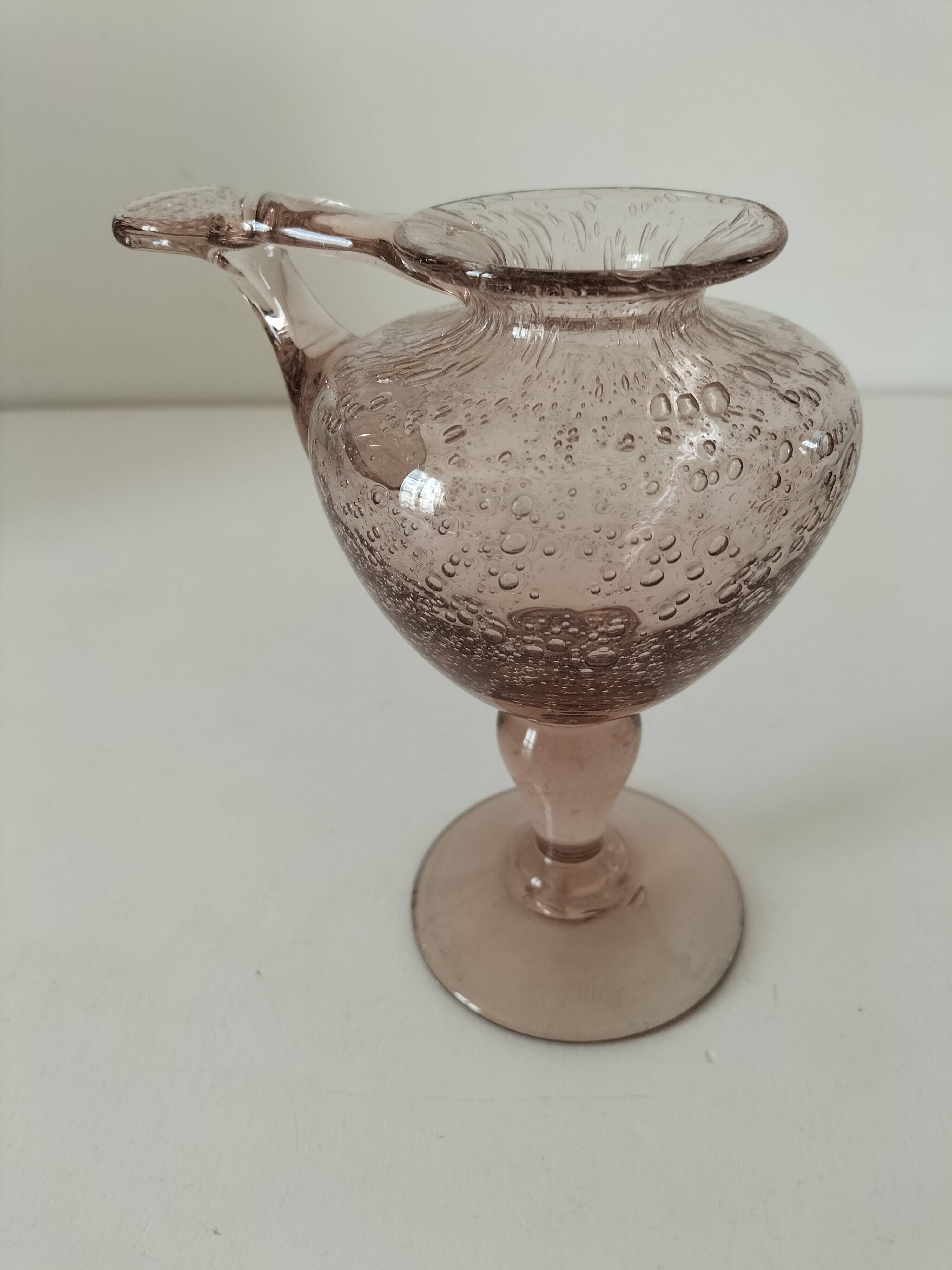 Biot candle holder vase in powder pink blown bubble glass.