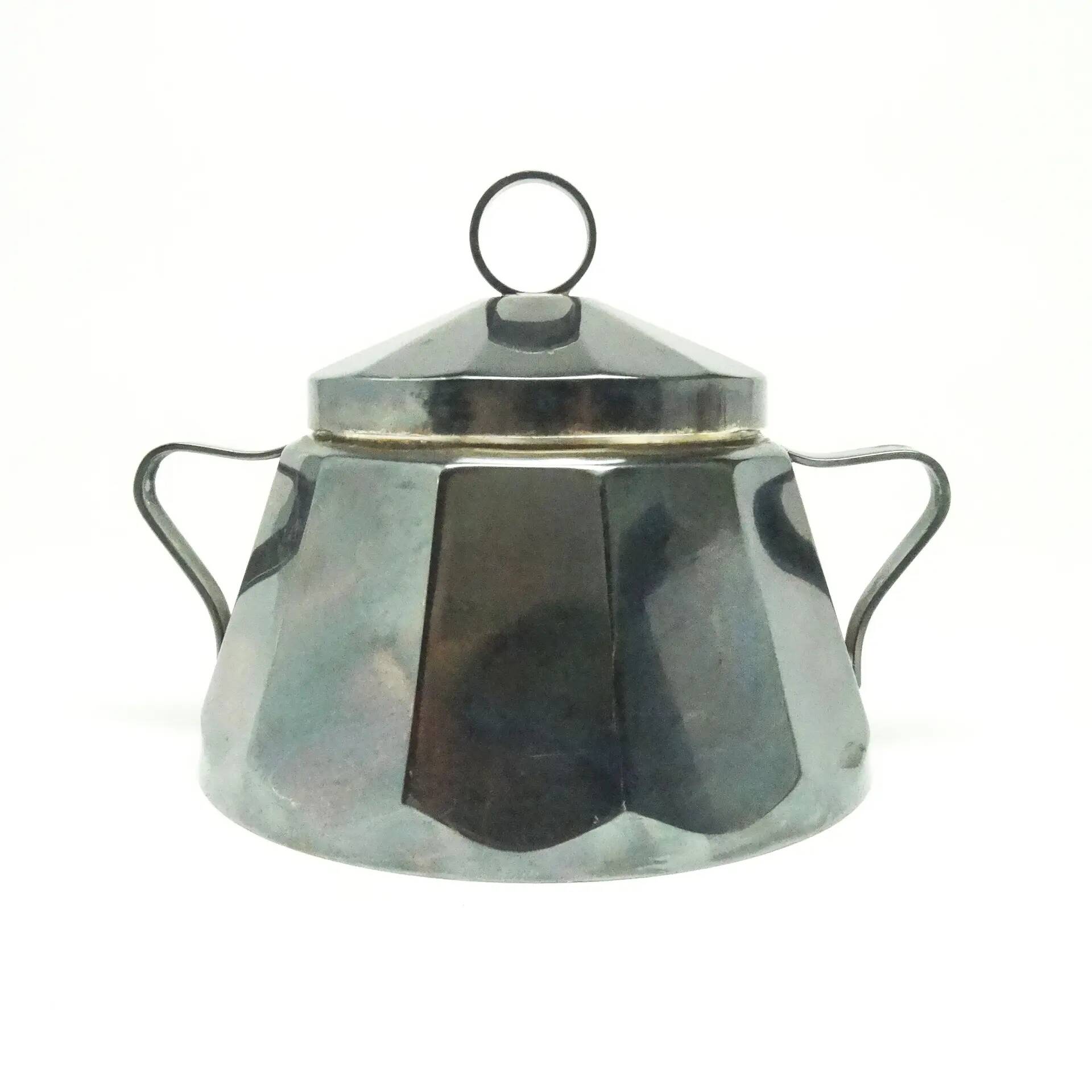 Sugar bowl, postmodernism, silver-plated brass, Poland, 1970s