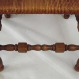 Antique French Turned Wooden Bobbin Chair with Rush Seat