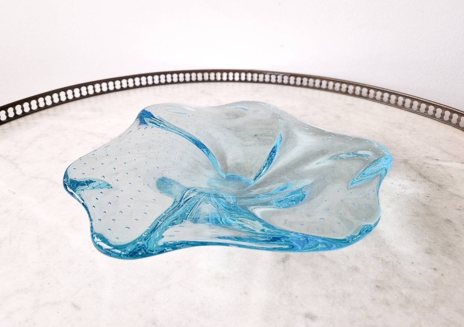 Vintage handcrafted Bullicante sky blue glass empty pocket