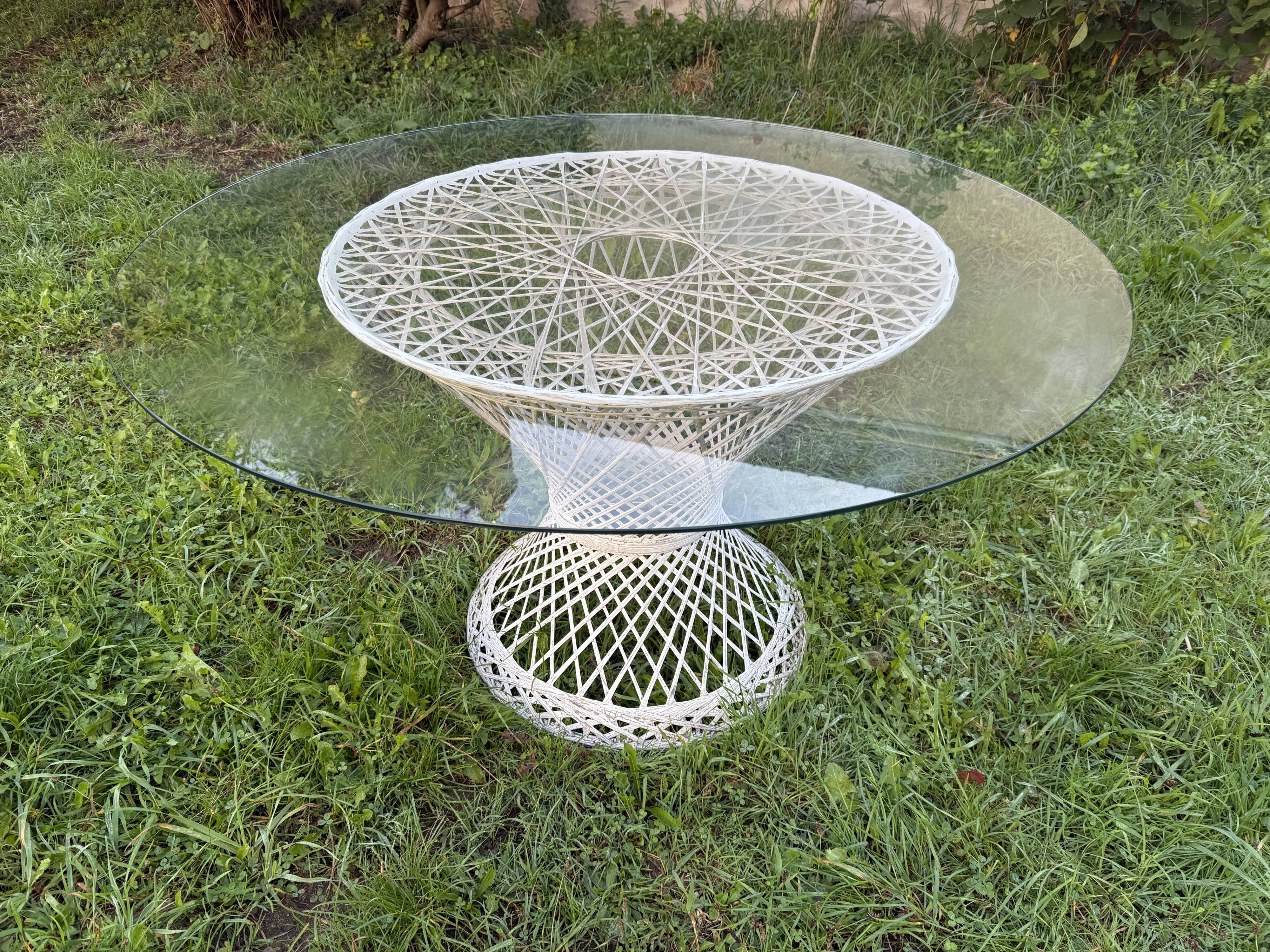 Russell Woodward garden table, fibreglass woven.